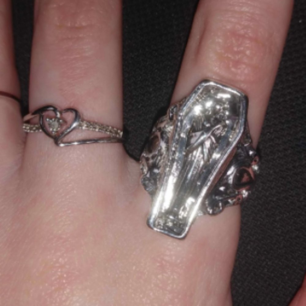 Vampire Coffin Silver Ring - Adjustable - Picture 9 of 16